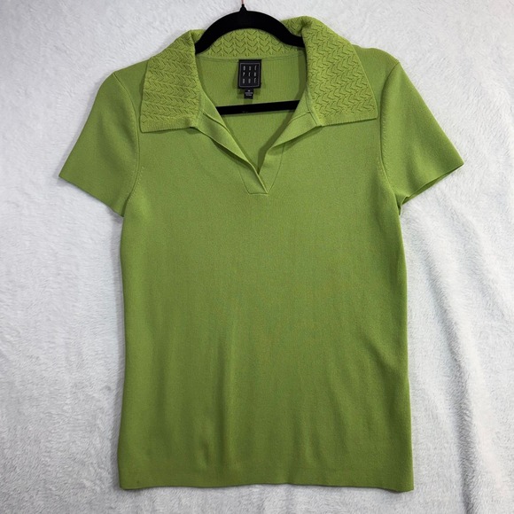 due per due Tops - Due Per Due M Knit Polo Top Lime Green Stretch Preppy Spring Sporty Pastel 90s